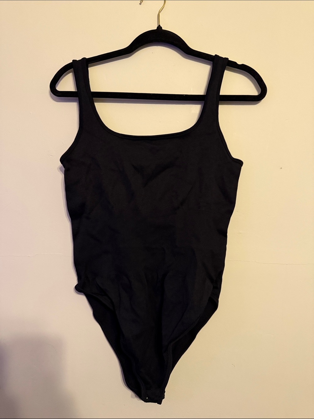 Black Ribbed Scoop Neck Bodysuit - Women